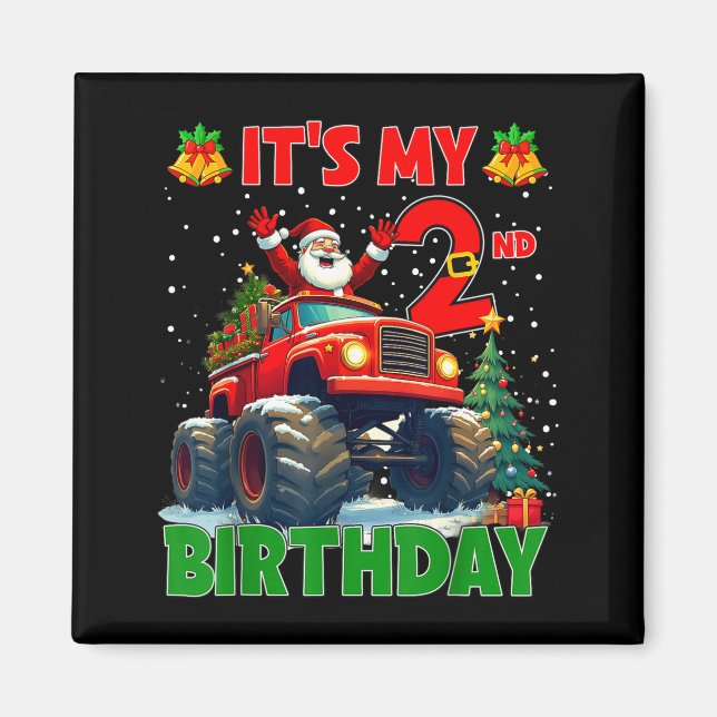 Íman It’s My 2nd Birthday Xmas Santa Monster Truck Chri (Frente)