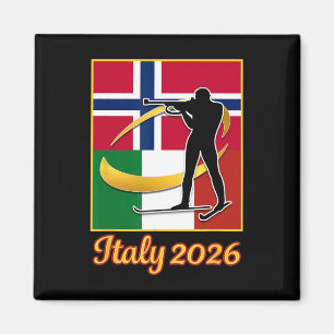 Íman Itália 2026 Biathlon Noruega E Itália Flag Winter