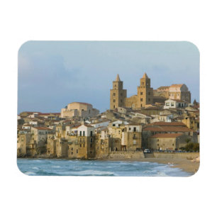 Íman Itália, Sicília, Cefalù, Vista com Duomo a partir 