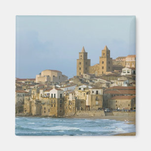 Íman Itália, Sicília, Cefalù, Vista com Duomo a partir