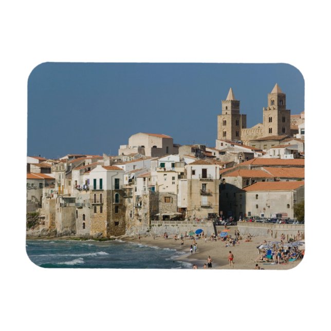 Íman Itália, Sicília, Cefalù, Vista da cidade com Duomo (Horizontal)