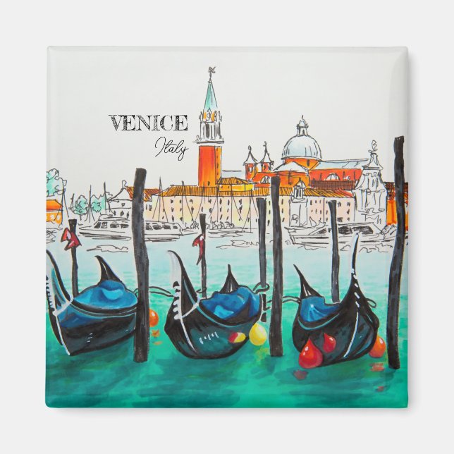 Íman Itália Viagem - Souvenir de aquarela VENICE (Frente)