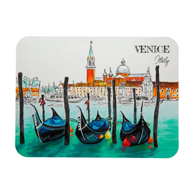 Íman Itália Viagem - Souvenir de aquarela VENICE (Horizontal)