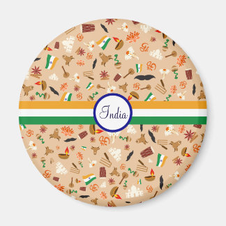Íman Itens culturais indianos com bandeira e texto