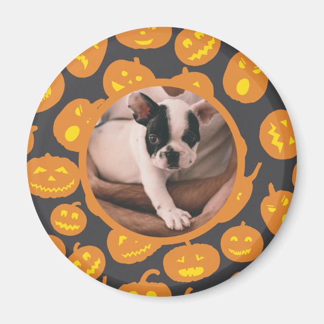 Íman Jack O Lantern Pattern Pumpkins com Pet Photo (Frente)