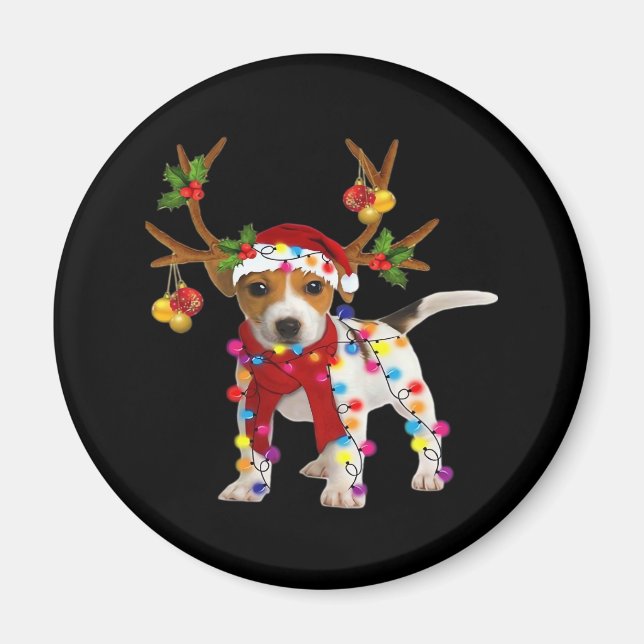Íman Jack Russell Cachorro Gorgee Reindeer de Natal Luz (Frente)