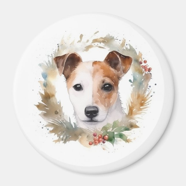 Íman Jack Russell Christmas Wreath Festivo Pup (Frente)