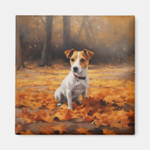 Íman Jack Russell no Outono Folhas Caem Inspiram