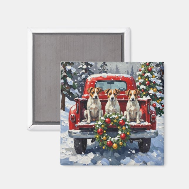Íman Jack Russell Terrier Christmas Red Truck Holiday (Front/Back)