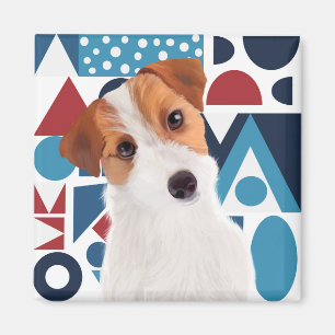 Íman Jack Russell Terrier Dog Blue e Red Geométrico