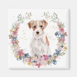 Íman Jack Russell Terrier Spring Flowers Wreath