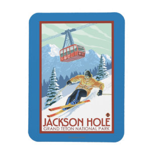 Íman Jackson Hole, esquiador de Wyoming e bonde