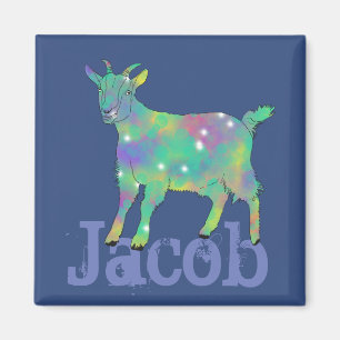 Íman Jacob Add Name Colorful Sparkle Goat Animal Art