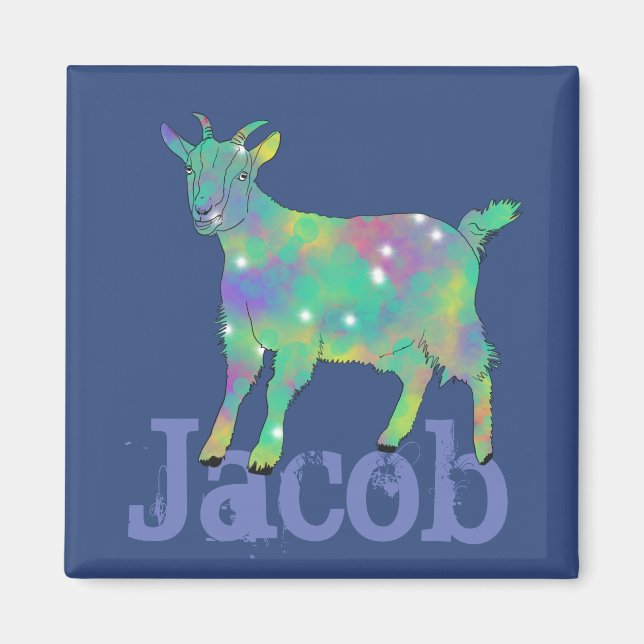 Íman Jacob Add Name Colorful Sparkle Goat Animal Art (Frente)