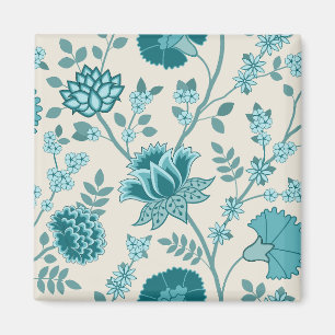 Íman Jacobean Floral Lg Patterna Teals em Creme