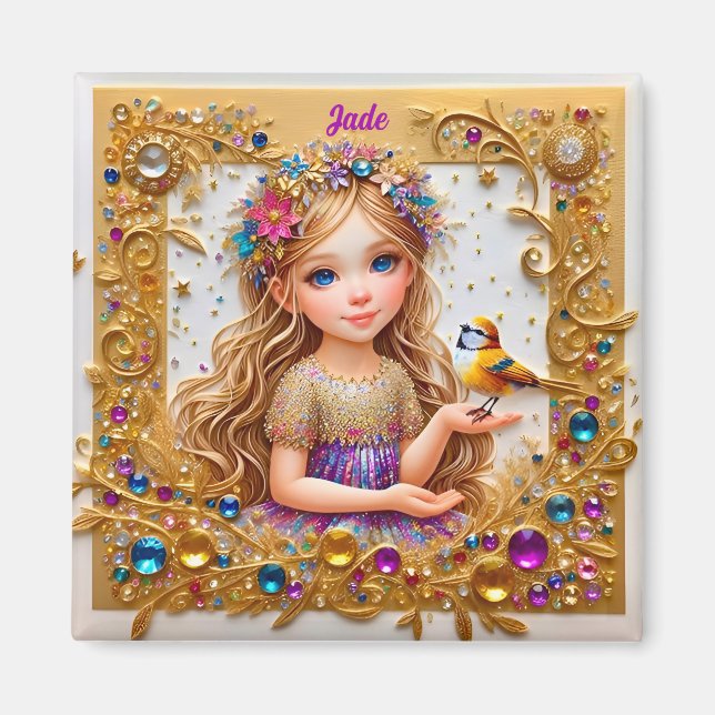 Íman JADE ~ Vintage Girl ~ Bird ~ (Frente)