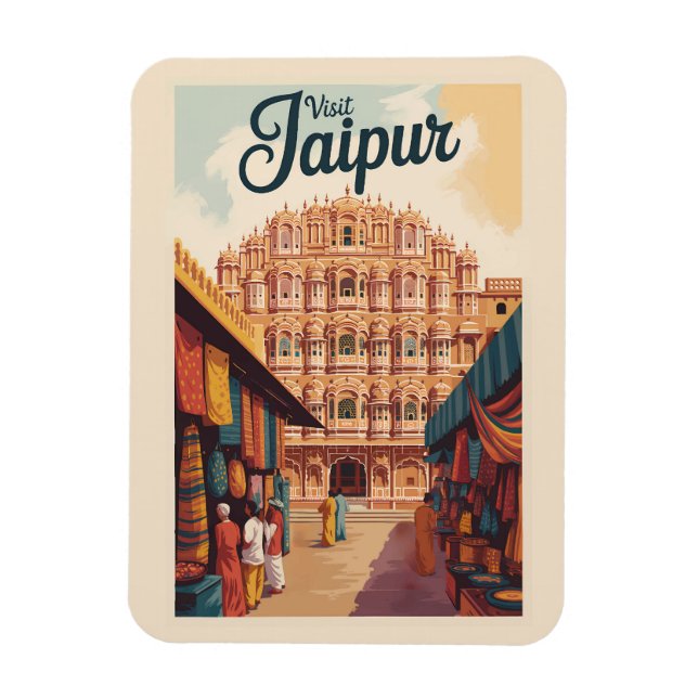 Íman Jaipur India Hawa Mahal Ilustração Viagem Art (Vertical)