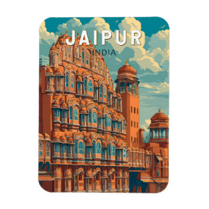 Íman Jaipur India Illustração Viagem Art Vintage