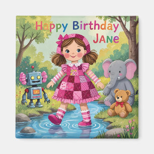 Íman JANE ~ ANIVERSÁRIO Menina fofa Elefante Robô Teddy