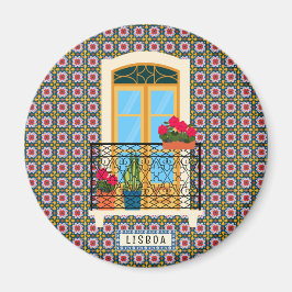 Íman Janela da casa de Lisboa com plantas e azulejos