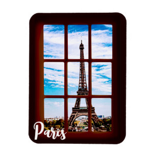 Íman Janela de madeira com vista na torre Eiffel, Paris