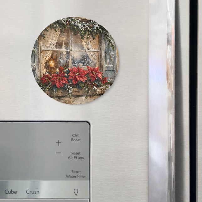 Íman Janela de Natal com Poinsettia Nevada (In Situ (Fridge))