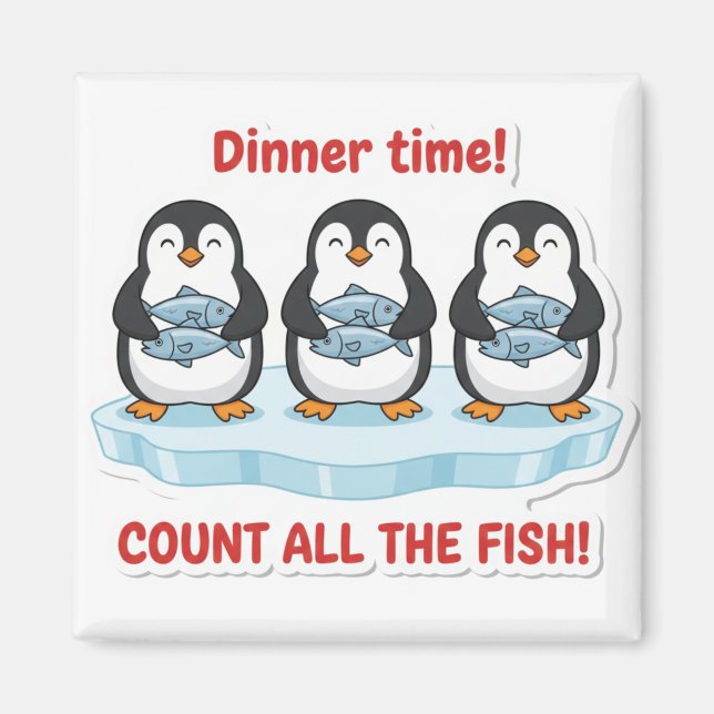 Íman Jantar dos adoráveis pinguins Contando Peixes Jogo (Frente)