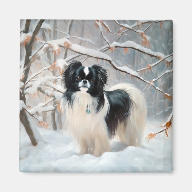 Íman Japanese Chin Deixe Nevar Natal (Frente)