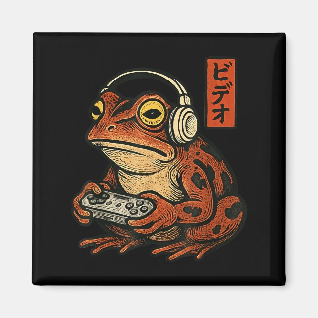 Íman Japanese Gamer Frog Art Men Women Boys Funny Vinta (Frente)