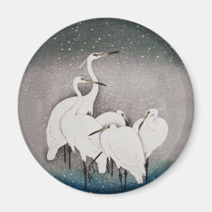 Íman Japonês Egrets Koson Cranes Winter Snow
