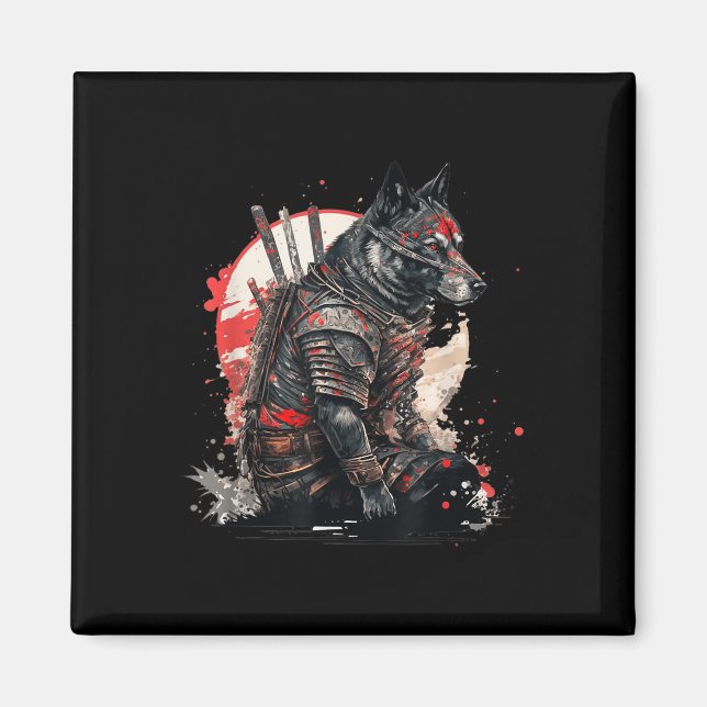 Íman Japonês Samurai Ninja Dog Kawaii Tattoo Graphic (Frente)