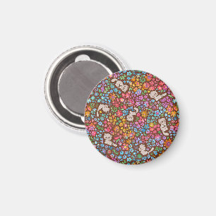 Íman Jardim Caprichoso de Pebble Gato Cinza e Floral Vi