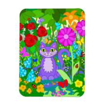 Jardim Colorido de Gatos Arte Fantasia Flores Joan