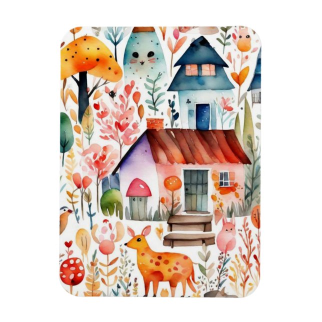 Íman Jardim de algodão, animais de campo floral (Vertical)