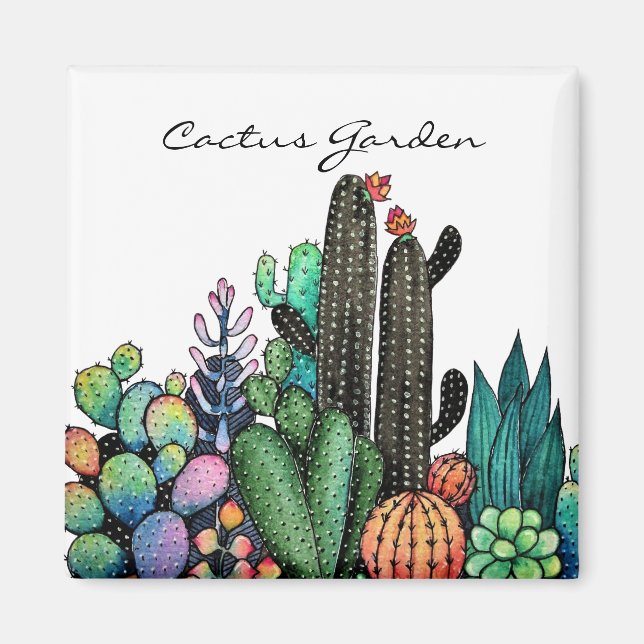 Íman Jardim De Cactus Caquetado Em Pote (Frente)