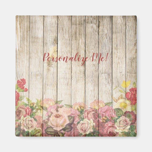Íman Jardim de Flores de Madeira Rustic Personalizado (Frente)