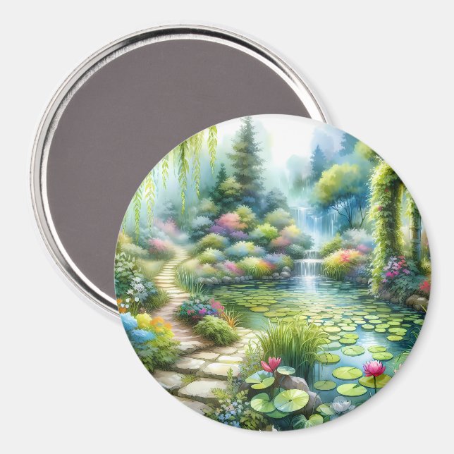 Íman Jardim Encantado da Cachoeira com Lago de Lírios (Front/Back)