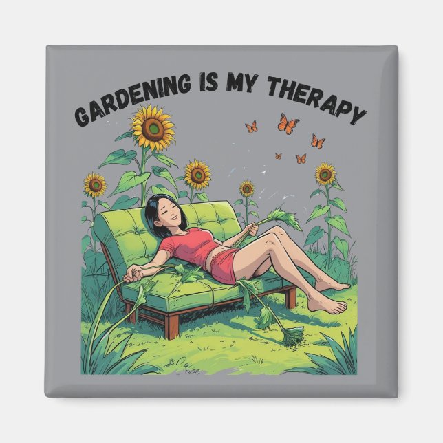 Íman Jardinagem É Minha Terapia ímã - cinza (Frente)