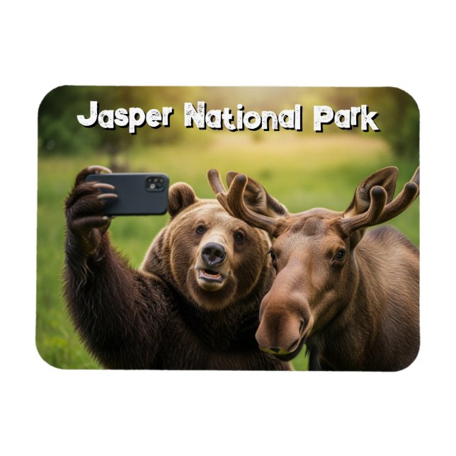 Íman Jasper National Park Bear Moose Selfie Canadá (Horizontal)
