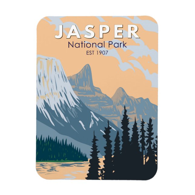 Íman Jasper National Park Canada Viagem Art Vintage (Vertical)