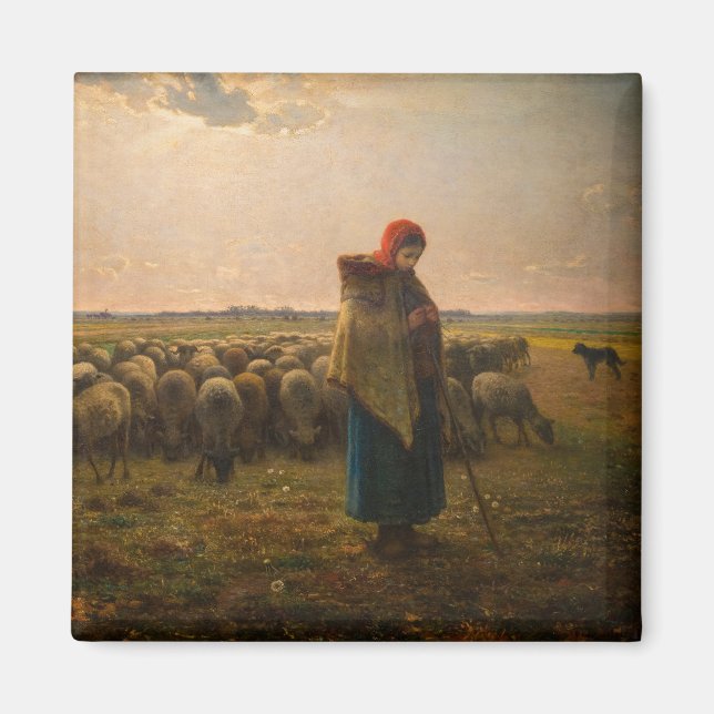 Íman Jean-Francois Millet - Shepherdess e Flock 1863 (Frente)