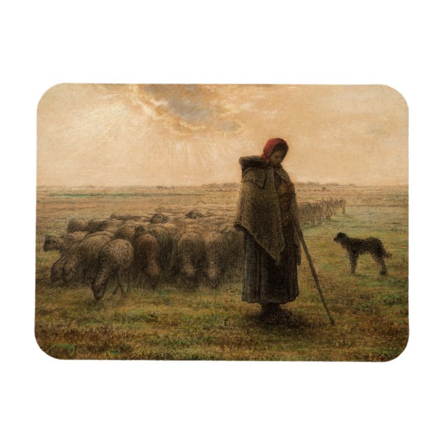 Íman Jean-Francois Millet - Shepherdess e Flock 1865 (Horizontal)