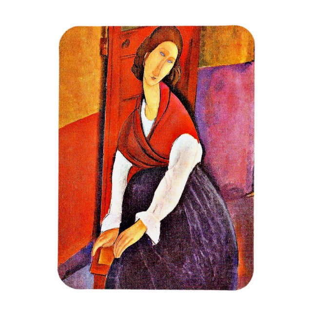 Íman Jeanne Hebuterne em um Shawl Vermelho por Modiglia (Vertical)