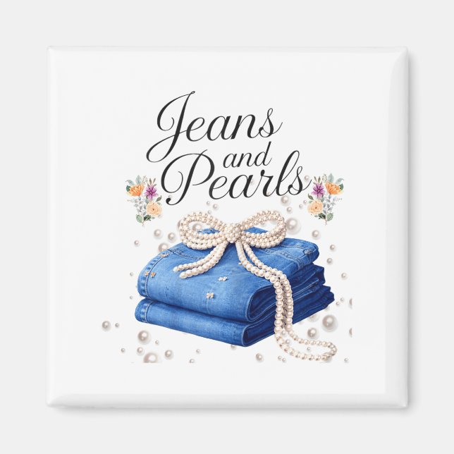Íman Jeans e pérolas estilo moda jeans arco senhoras (Frente)