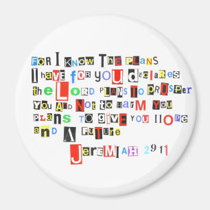 Íman Jeremiah 29:11 Ransom Note Round Magnet