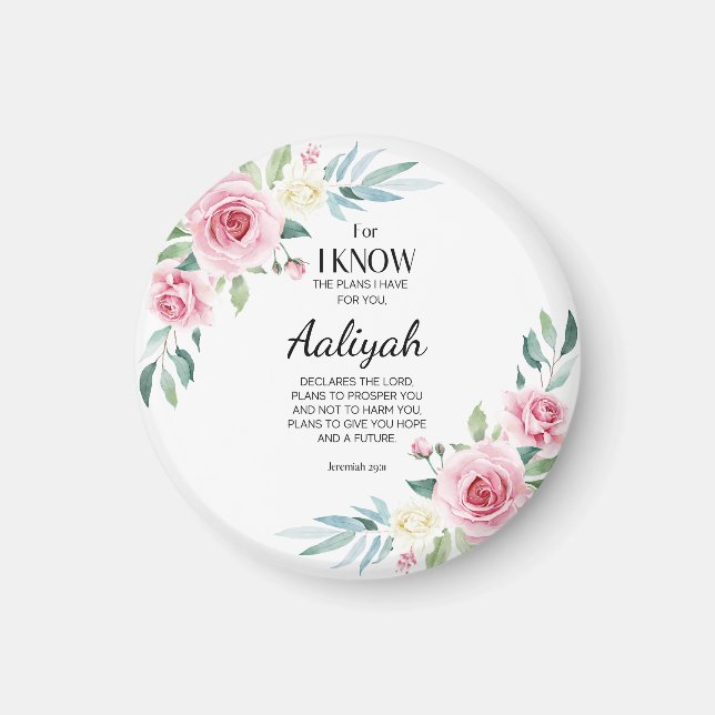 Íman Jeremiah 29:11 Rosa Rosa Personalize (Frente)