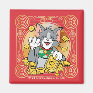 Íman Jerry Gato Sortudo Com Símbolos Dourados