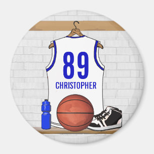 Íman Jérsei branco e azul personalizado do basquetebol