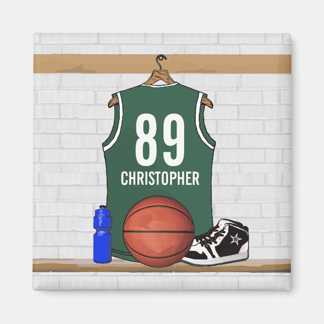 Íman Jérsei de Basquete Branco e Verde Personalizado (Frente)