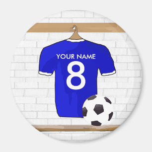 Íman Jérsei de futebol branco azul personalizado do